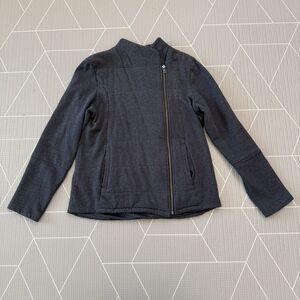 Garnet Hill Asymmetrical Zip Up Soft Jacket Size 10 Grey Cotton Quilted